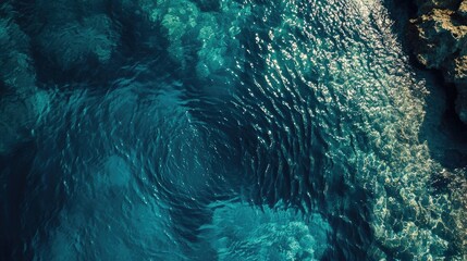 Poster - Circle ripples on a serene blue water surface highlighting natural textures and movement in a tranquil aquatic environment.
