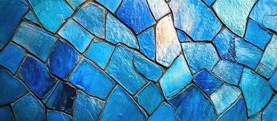 Poster - Textured mosaic background in vibrant blue tones with stained glass effect for artistic or design projects