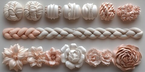 Poster - Beautiful collection of handcrafted fabric flowers and decorative trims displayed in soft pastel colors
