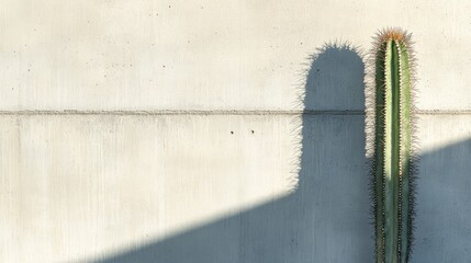 Poster - Ornamental cactus casting a long shadow on a concrete wall during afternoon sunlight showcasing unique textures and natural beauty.