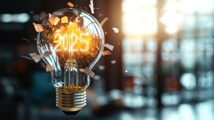 Poster - A futuristic light bulb with the year 