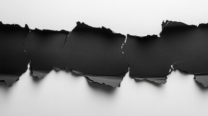 Fototapete - Torn black paper pieces creating texture on a seamless white background for creative design and artistic concepts