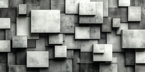 Poster - Geometric concrete blocks create an abstract and textured wall design in modern architecture