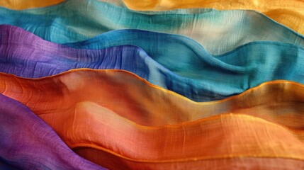 Poster - Vibrant silk fabric draped elegantly showcasing flowing waves of rich colors and textures.
