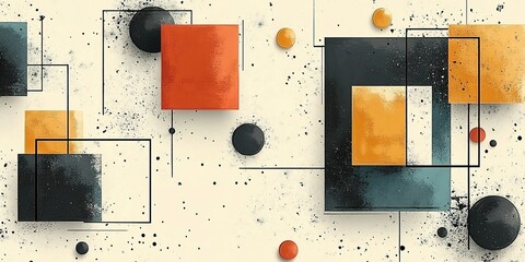 Poster - Abstract geometric design featuring colorful squares and circles on a light background in contemporary style