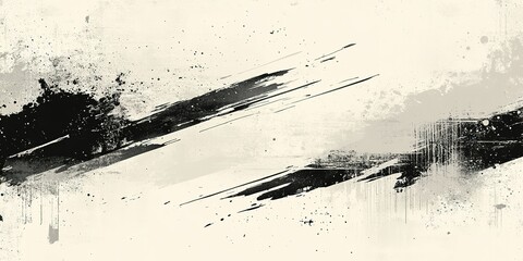 Poster - Abstract black and white art with dynamic brush strokes forming a striking composition