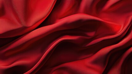 Poster - Elegant deep red satin fabric texture for luxurious wallpaper backgrounds or cover pages, showcasing rich color and smooth draping effect.
