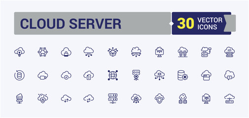 Poster - Cloud Server icons set. Includes icons for access, safe, face, computing, technology, connect and more. Isolated icons design. Outline and solid pictogram.