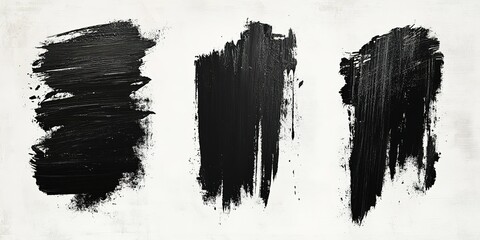 Poster - Bold black brush strokes create a striking contrast on a white background showcasing abstract art