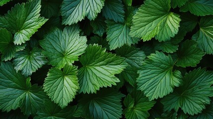 Poster - Natural green leaf background showcasing rich textures and vibrant hues, ideal for environmentally friendly design projects and nature themes.