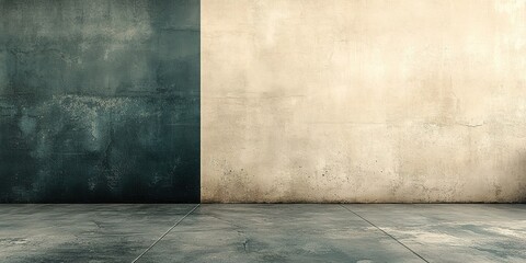 Poster - Two-tone textured wall and floor in a minimalist interior space during daylight hours