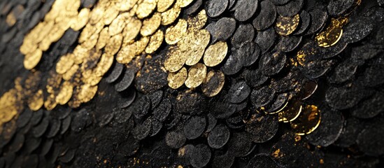 Poster - Textured black and gold sequins background for fashion design or artistic projects