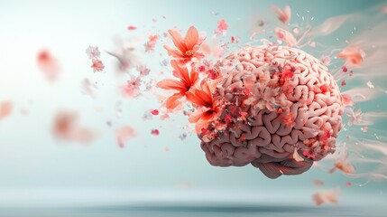 Poster - A surreal image featuring a brain bursting with flowers, symbolizing creativity and the beauty of thoughts.