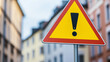 © NMS Images - Yellow triangle traffic sign with black exclamation mark symbolizing police warning, clear and sharp with ample copy space for text or design.
