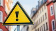 © NMS Images - Yellow triangle traffic sign with black exclamation mark symbolizing police warning, clear and sharp with ample copy space for text or design.