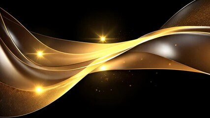 Fototapete - Video with abstract black background and shimmering gold wave evokes luxury and elegance.
Dynamic gold sparkles on sleek black create a radiant and modern aesthetic. Perfect for premium designs.