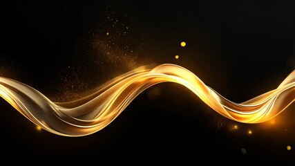 Poster - Video with abstract black background and shimmering gold wave evokes luxury and elegance.
Dynamic gold sparkles on sleek black create a radiant and modern aesthetic. Perfect for premium designs.