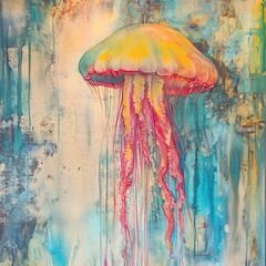 Wall Mural - Vivid Jellyfish in Abstract Ocean Painting