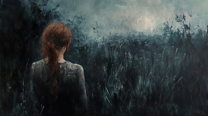 Canvas Print - Solitude in the Dark: A Contemplative Woman in a Mystical Landscape