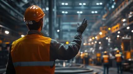 Poster - Industrial Worker with Hard Hat in Manufacturing Facility