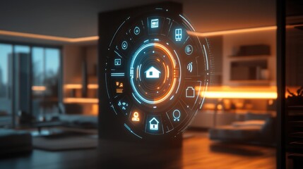 Poster - Futuristic Smart Home Interface Concept in Modern Living Room