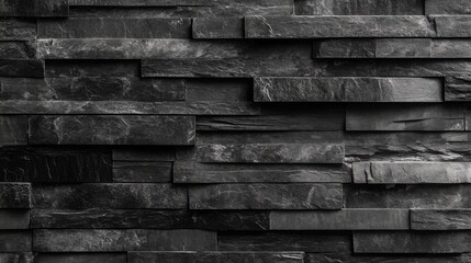 Leinwandbilder - A textured wall of stacked black stone tiles, showcasing a modern and sleek design ideal for interior or exterior decor.