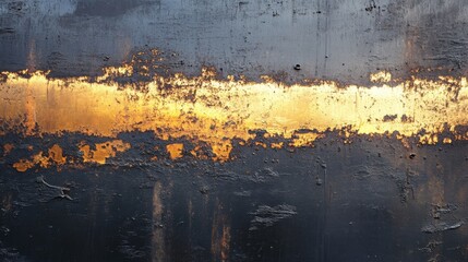 Aufkleber - A close-up of a textured surface reflecting golden light against a dark backdrop, creating an abstract interplay of color and form.
