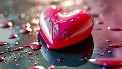 Poster - Sweet pink heart made of paint is melt dripping down. Valentines Day concept of love and romance