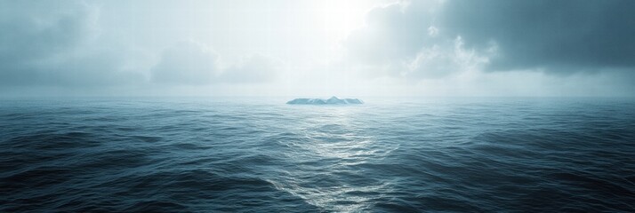 Fototapete - Melting iceberg drifts serenely in the vast blue ocean under a cloudy sky. Generative AI