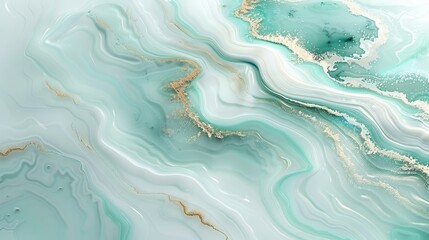 Poster - Beautiful abstract artwork showcases flowing aqua and white patterns with delicate golden accents. The harmonious design creates a calming and elegant aesthetic perfect for modern decor.