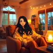 © JELENA - A woman is sitting in a chair in a living room
