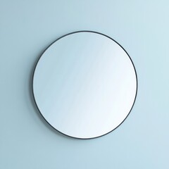 Canvas Print - Round mirror with thin black frame on light blue wall.