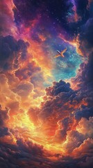 Wall Mural - vibrant cosmic clouds with a shooting star in a celestial sky at twilight