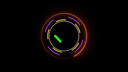 Poster - Glowing neon circle loading and processing bar animation on black background.