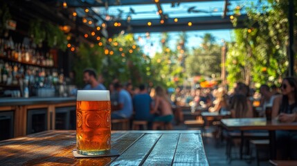 Wall Mural - Enjoying craft beer in a vibrant outdoor setting during a sunny afternoon gathering