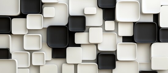 Poster - modern abstract black and white geometric shapes arrangement with blank space for text in minimalist