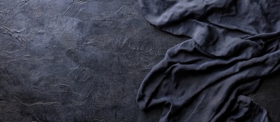 Poster - Black textured fabric draping over a dark surface creating a sophisticated backdrop with ample empty space for text or design elements