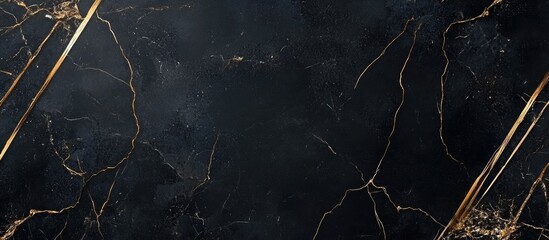 Poster - elegant black marble tile featuring luxurious golden trim and ample space for customizable text or b