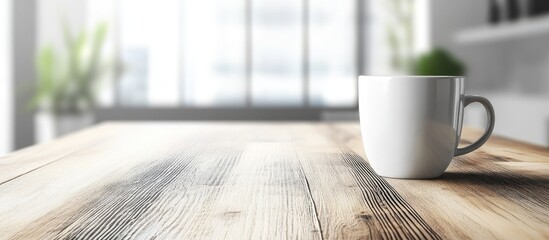 Poster - Business team workspace with coffee cup on table promoting collaboration and productivity in modern office environment