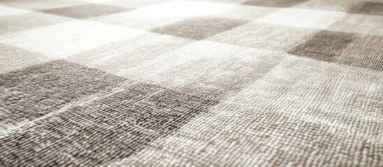 Poster - Beige and white checkered seamless fabric texture with metal gradation creating an asymmetrical high definition carpet elegant design