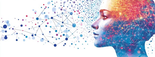 Poster - Stock concept with a creative brain background, illustrated in modern science style
