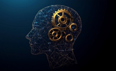 Poster - AI, Stock. AI digital brain. Robotics concept. Human face made from polygons. Illustration modern