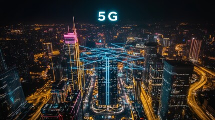 Poster - Digital Communication Network Technology AI Big Data City Building Business 3D Illustration