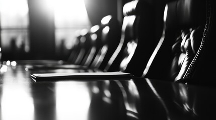 Poster - Businessman in boardroom meeting with colleagues showcasing modern workspace atmosphere and empty space for text or messaging