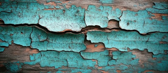 Poster - weathered wooden surface with peeling turquoise paint providing ample space for text and design elem