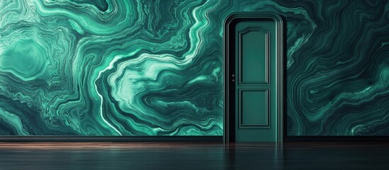 Poster - contemporary door against a synthetic malachite marble backdrop highlighting elegant curves and rich