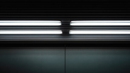 Poster - Fluorescent lighting on office ceiling with empty space ideal for text or design elements in a modern workspace environment