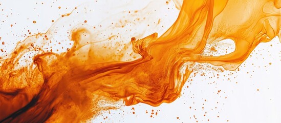 Poster - ethereal abstract orange ink splashes on white background for modern design with ample copyspace for