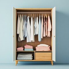 Poster - Open wardrobe with neatly organized clothes and linens.