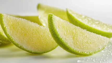Poster - Close up of fresh sliced green grapefruit with glistening droplets showcasing vibrant texture and ample space for promotional text or design
